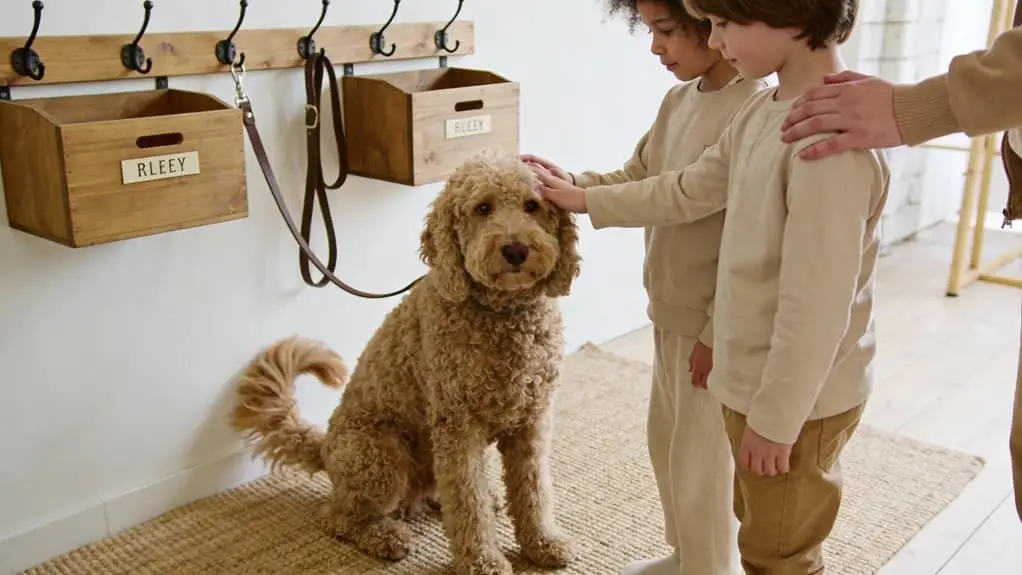 Kinderen aaien een vrolijke hond op woefkesranch.